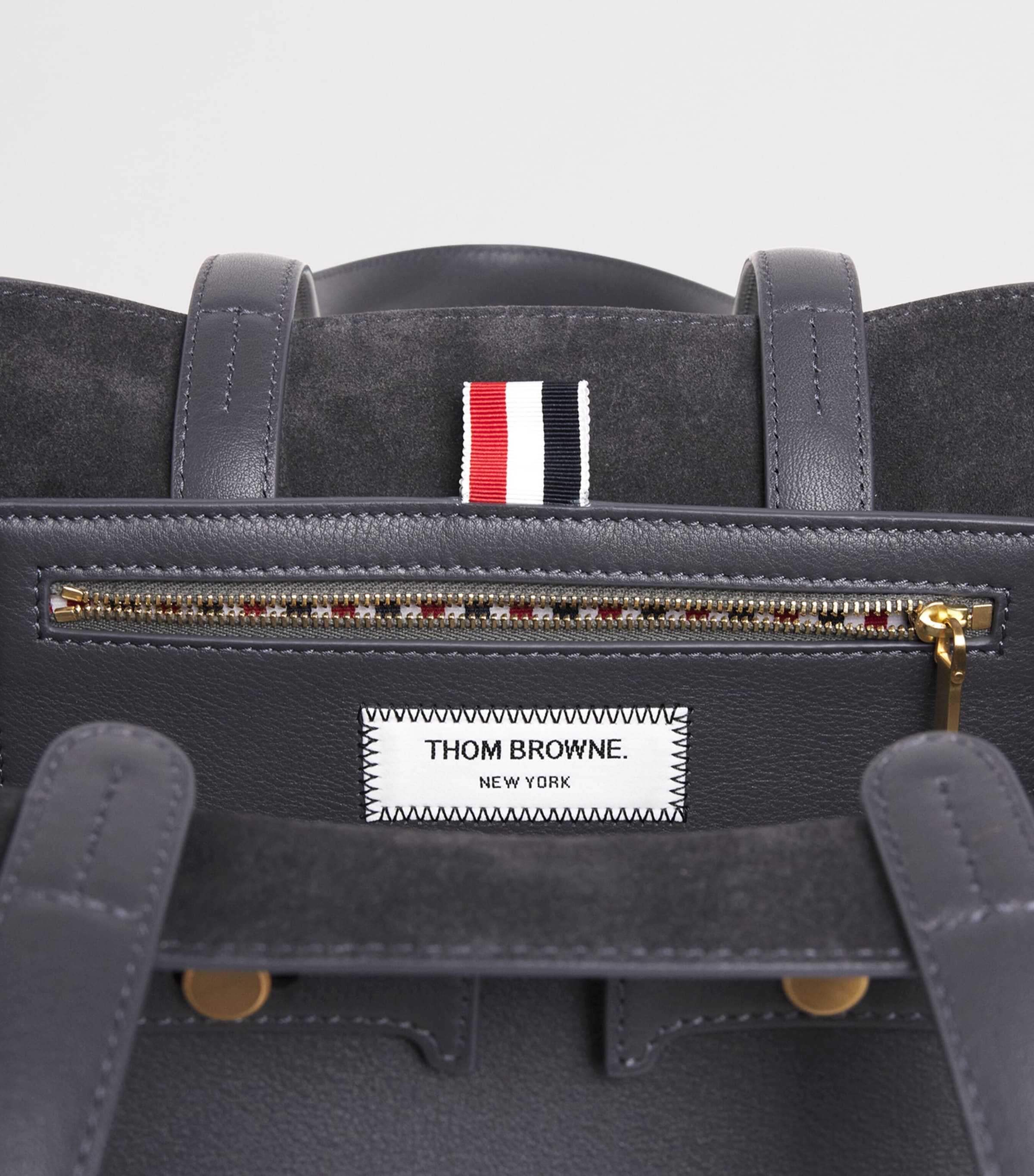 Thom Browne leather Cabas tote bag with zip pouch - British product