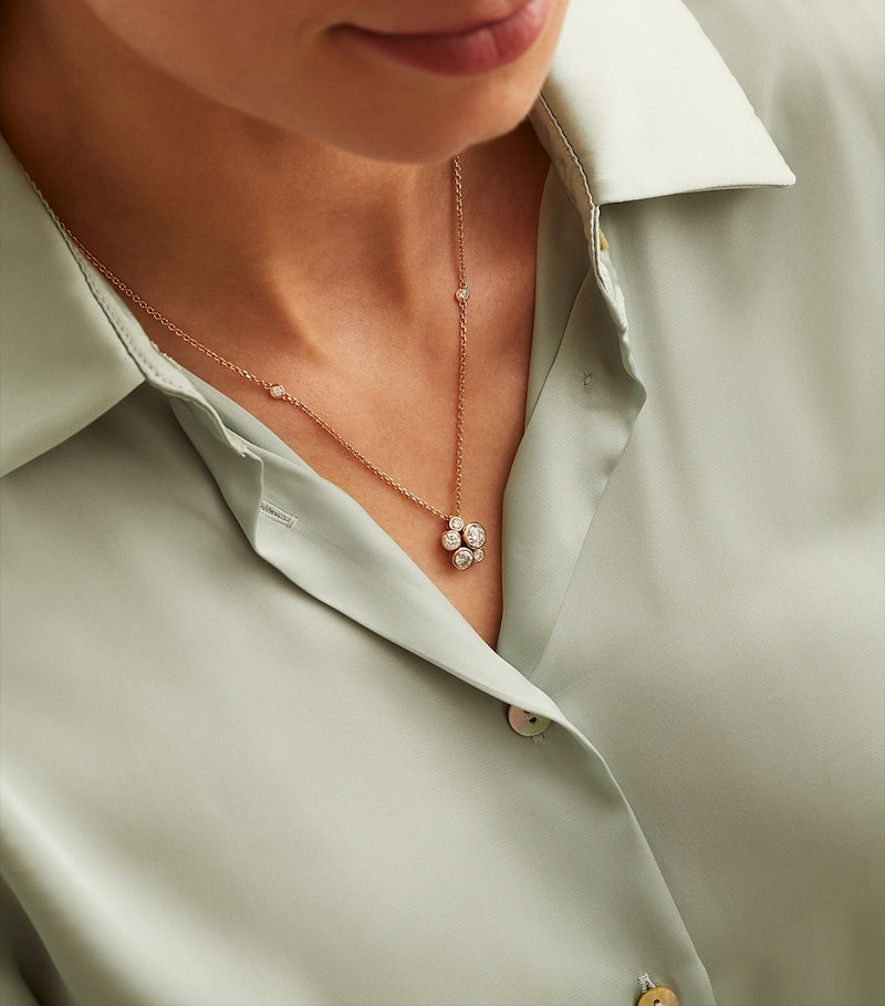 Boodles rose gold diamond Raindance pendant necklace, imported from the UK