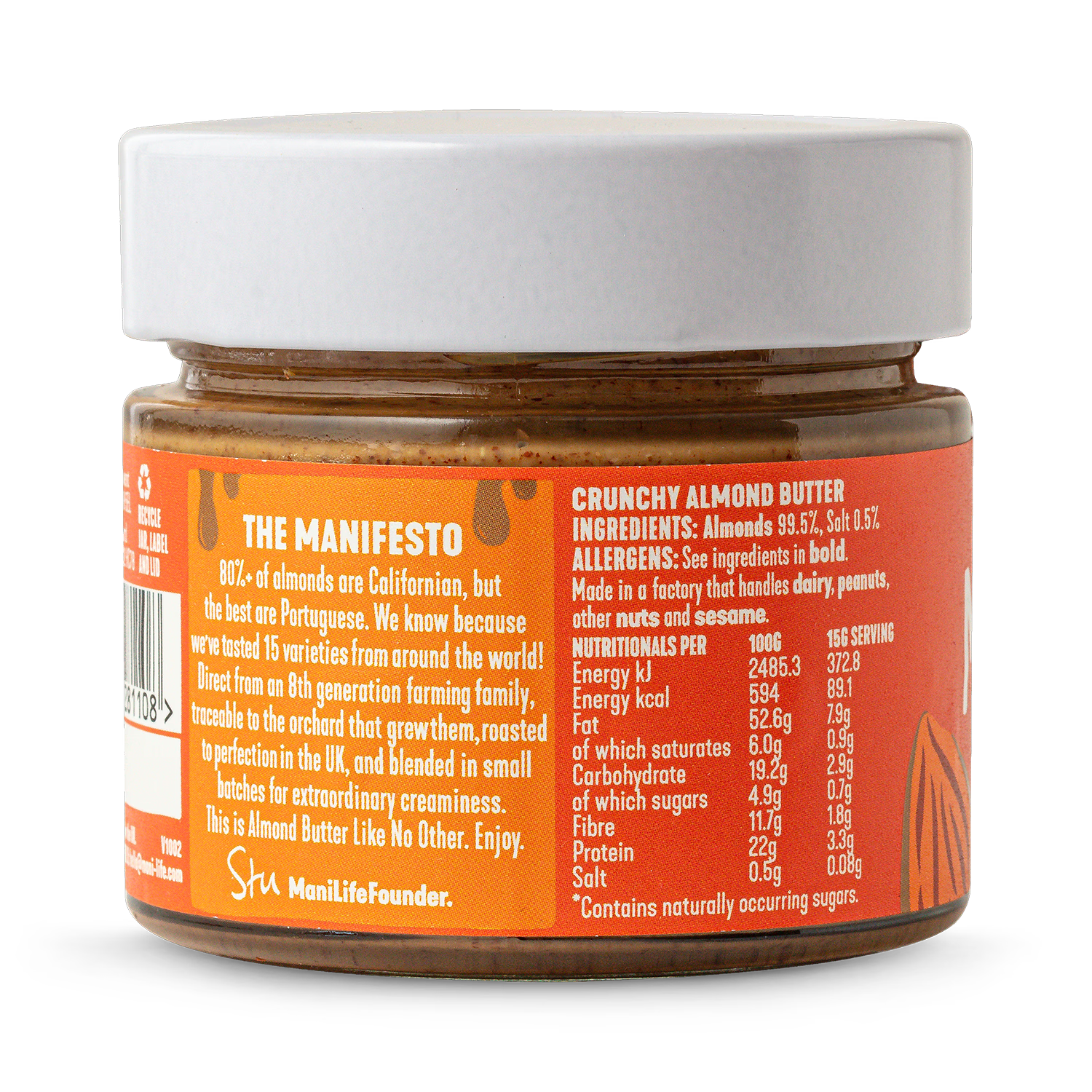 Manilife crunchy almond butter 160g (British brand)