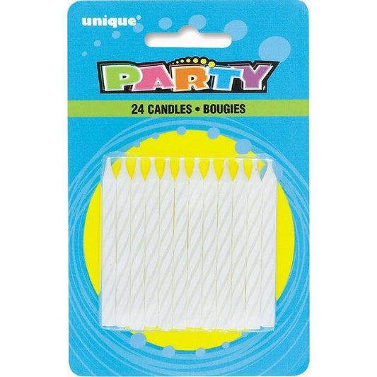 White Spiral Birthday Candles   24 per pack