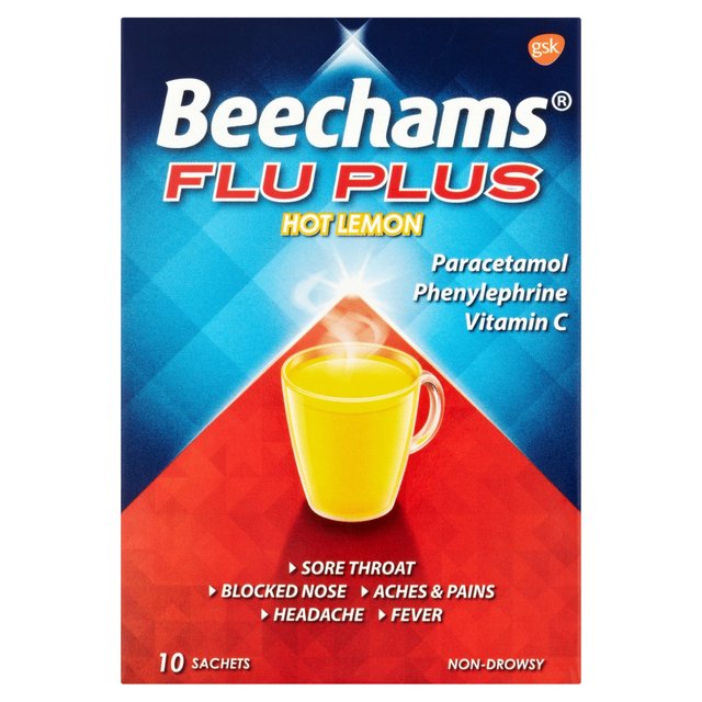 Beechams Flu Plus Cold & Flu Hot Lemon Sachets   10 per pack GOODS M&S   