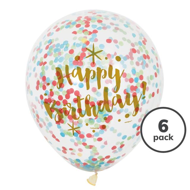 Glitzy Birthday Balloons with Confetti   6 per pack