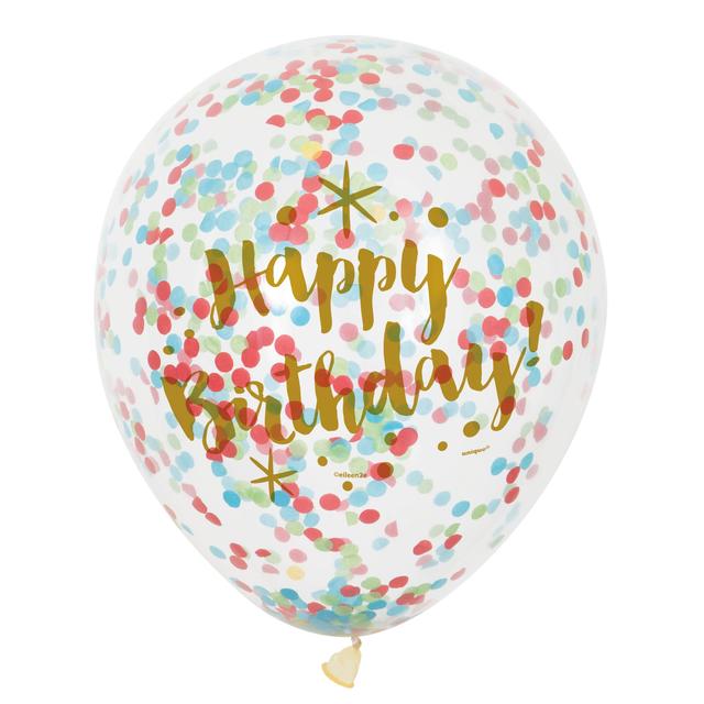 Glitzy Birthday Balloons with Confetti   6 per pack