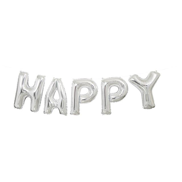 Silver Happy Birthday Balloon Banner Kit