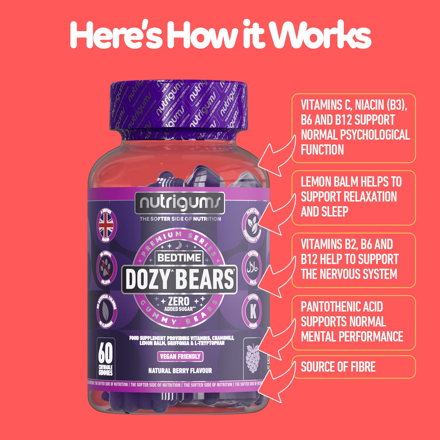 Nutrigums Dozy Bears sleep gummies 60 gummies (British brand)