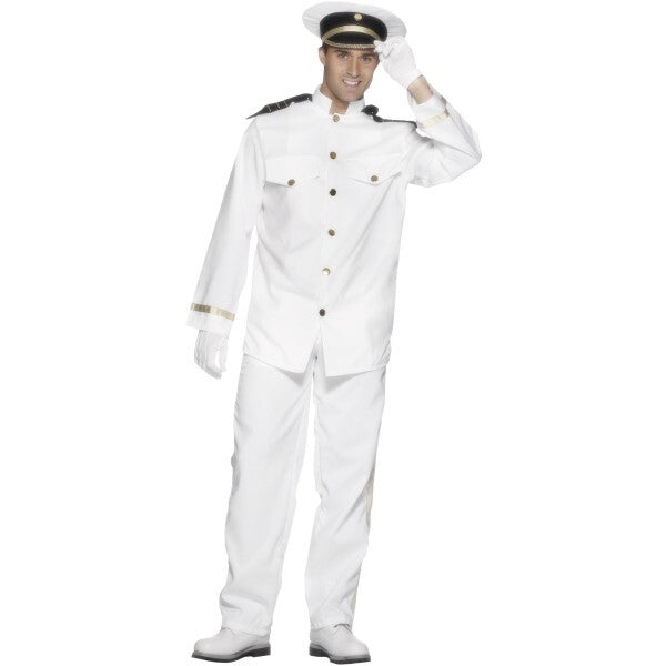 Smiffys captain costume white jacket trousers cap gloves (British brand)