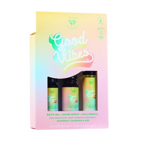 Yes Studio Good Vibes set with bath oil, room spray, rollerball, UK version