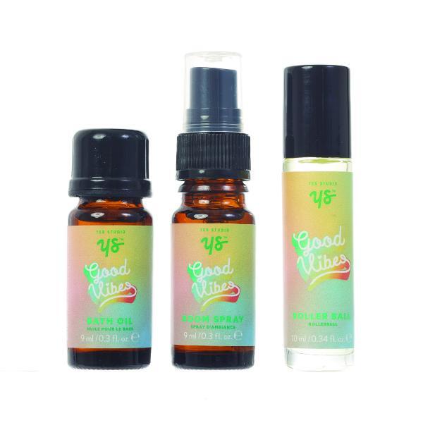 Yes Studio Good Vibes set with bath oil, room spray, rollerball, UK version