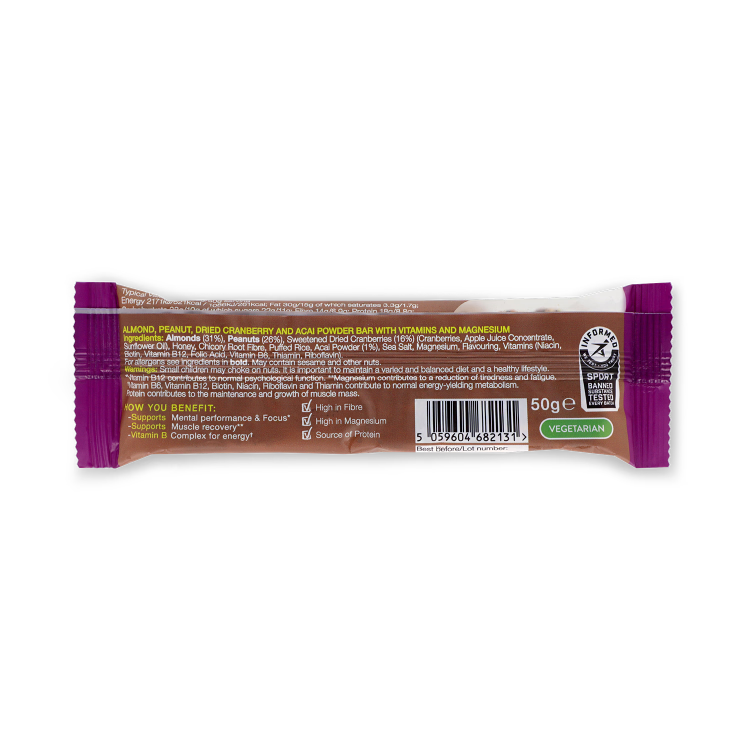 TriActive protein bar Almond & Acai Berry 50g, imported from the UK