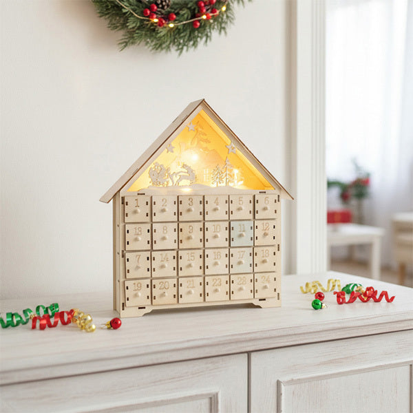 Livingandhome wooden advent calendar with LED lights, UK version