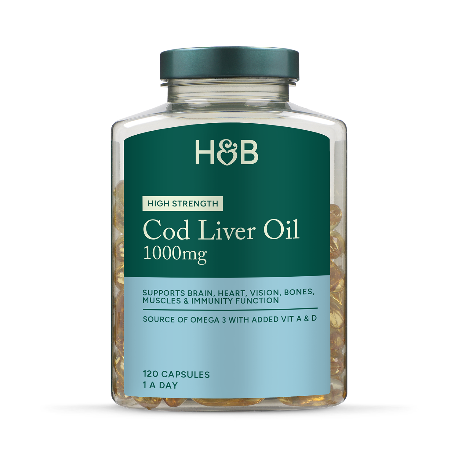 Holland & Barrett Pure Cod Liver Oil 500mg 120 Capsules - 999058