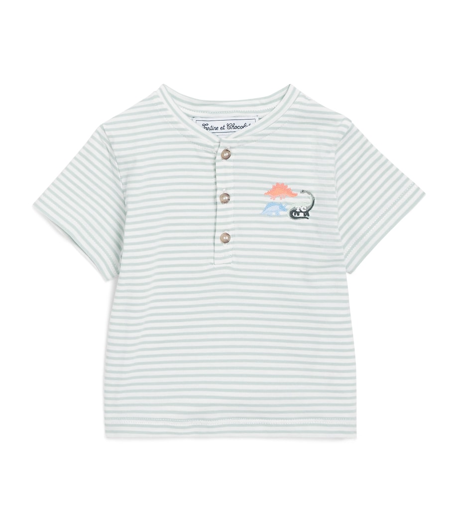 Tartine et Chocolat striped button-up T-shirt with dinosaur embroidery for children 3 months to 4 years (British brand)