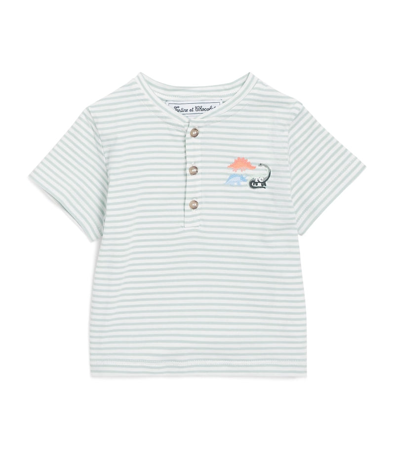 Tartine et Chocolat striped button-up T-shirt with dinosaur embroidery for children 3 months to 4 years (British brand)