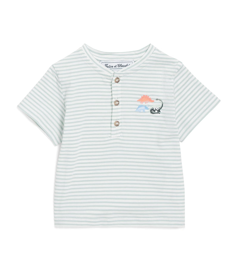 Tartine et Chocolat striped button-up T-shirt with dinosaur embroidery for children 3 months to 4 years (British brand)