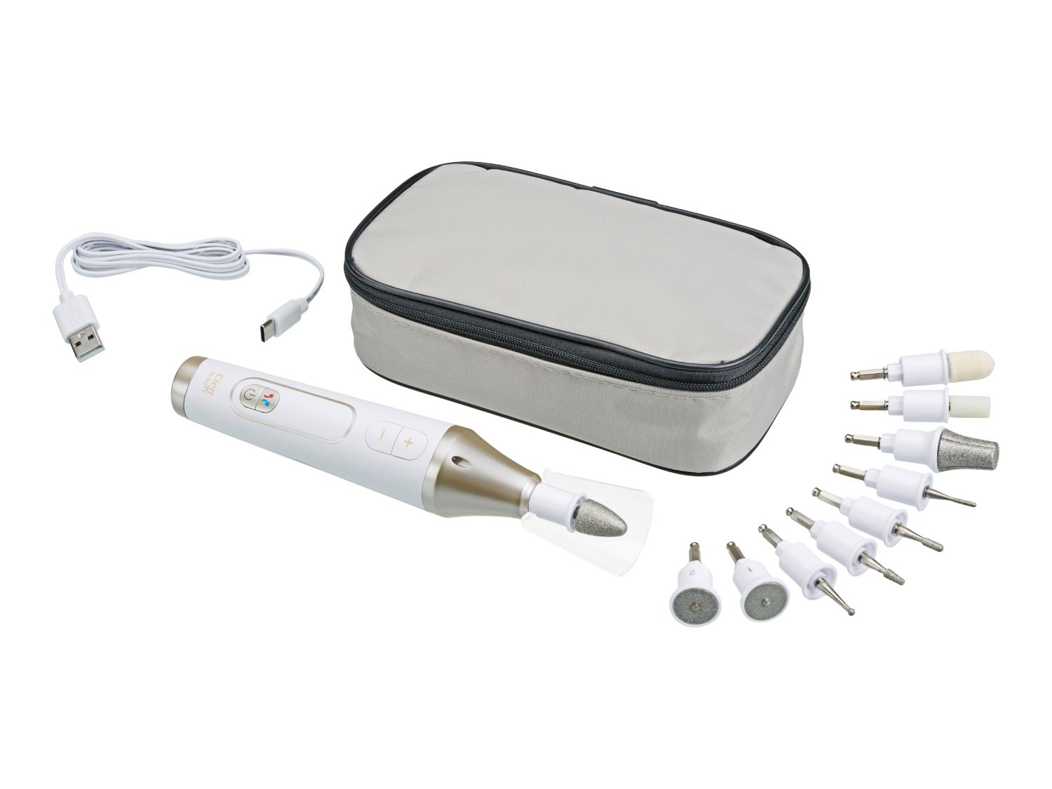 Cordless manicure and pedicure set with 10 attachments - British product