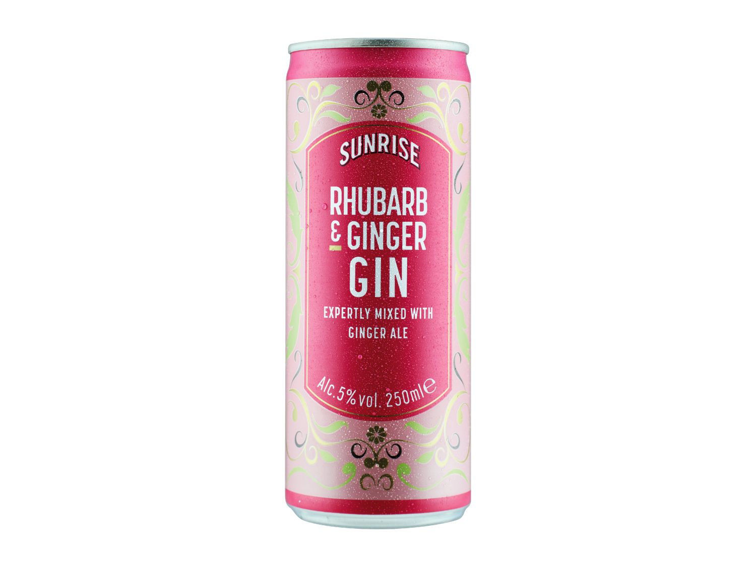 Ready-to-drink rhubarb and ginger gin can 250ml, UK version