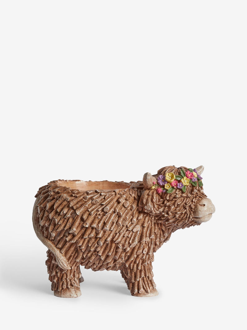 Natural Outdoor Hamish Highland cow plant pot 45cm - British product