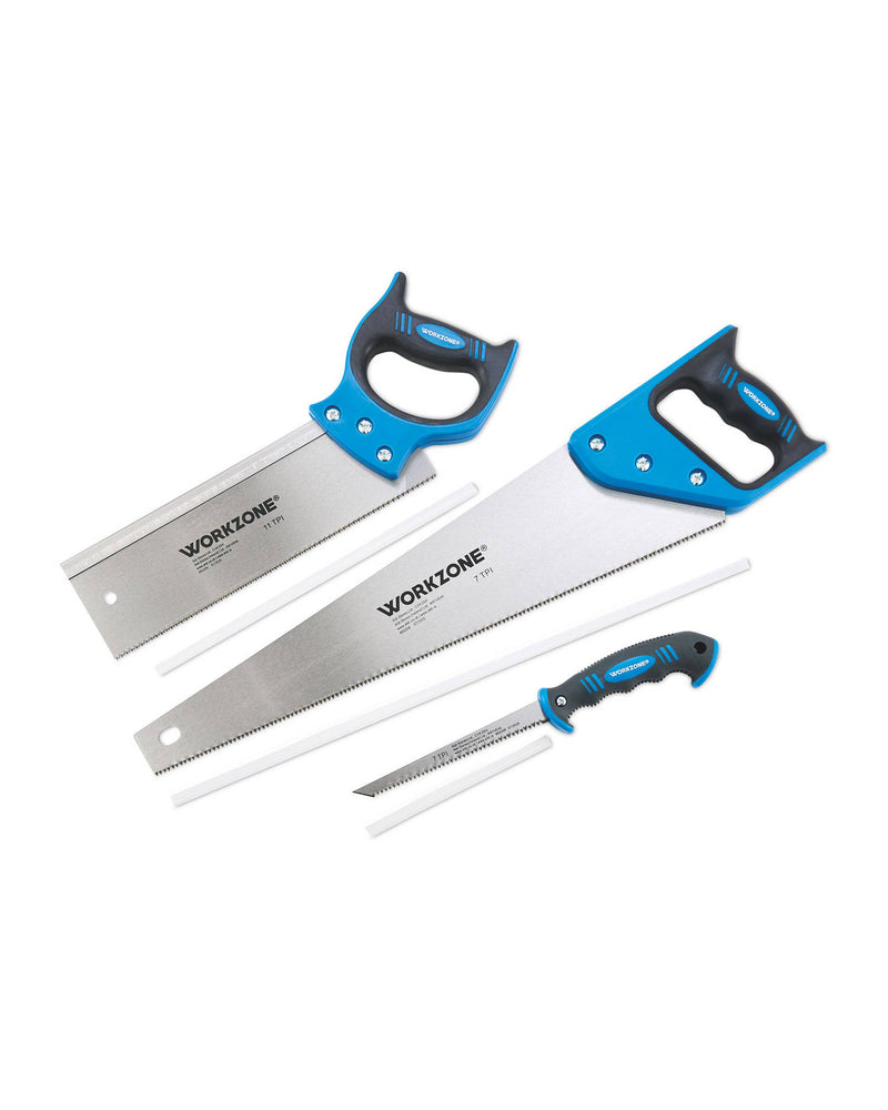 3 Piece Saw Set with Hack Saw, Wood and Metal Blades