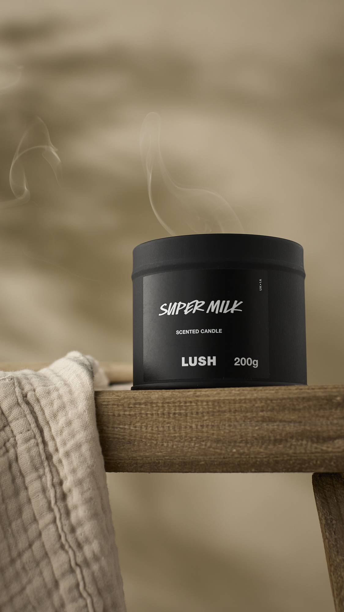 Lush Super Milk single wick scented candle, imported from the UK