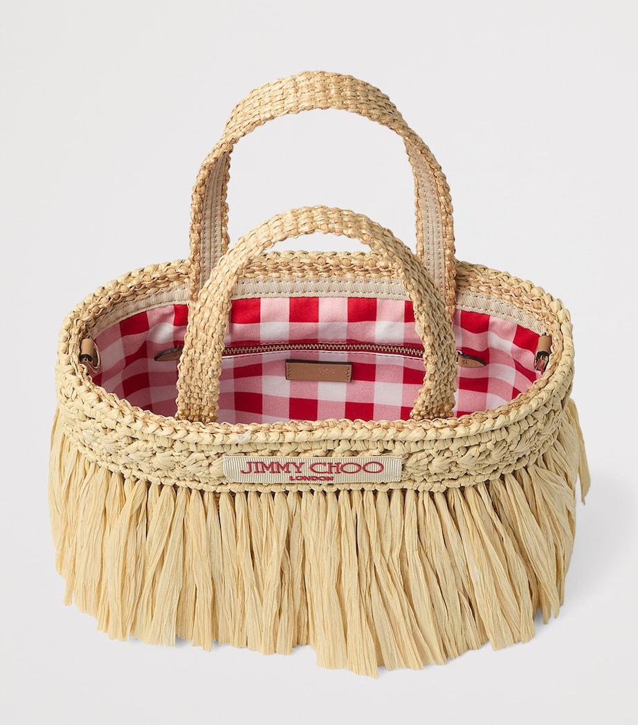 Jimmy Choo mini beach tote bag with raffia tassels, UK version
