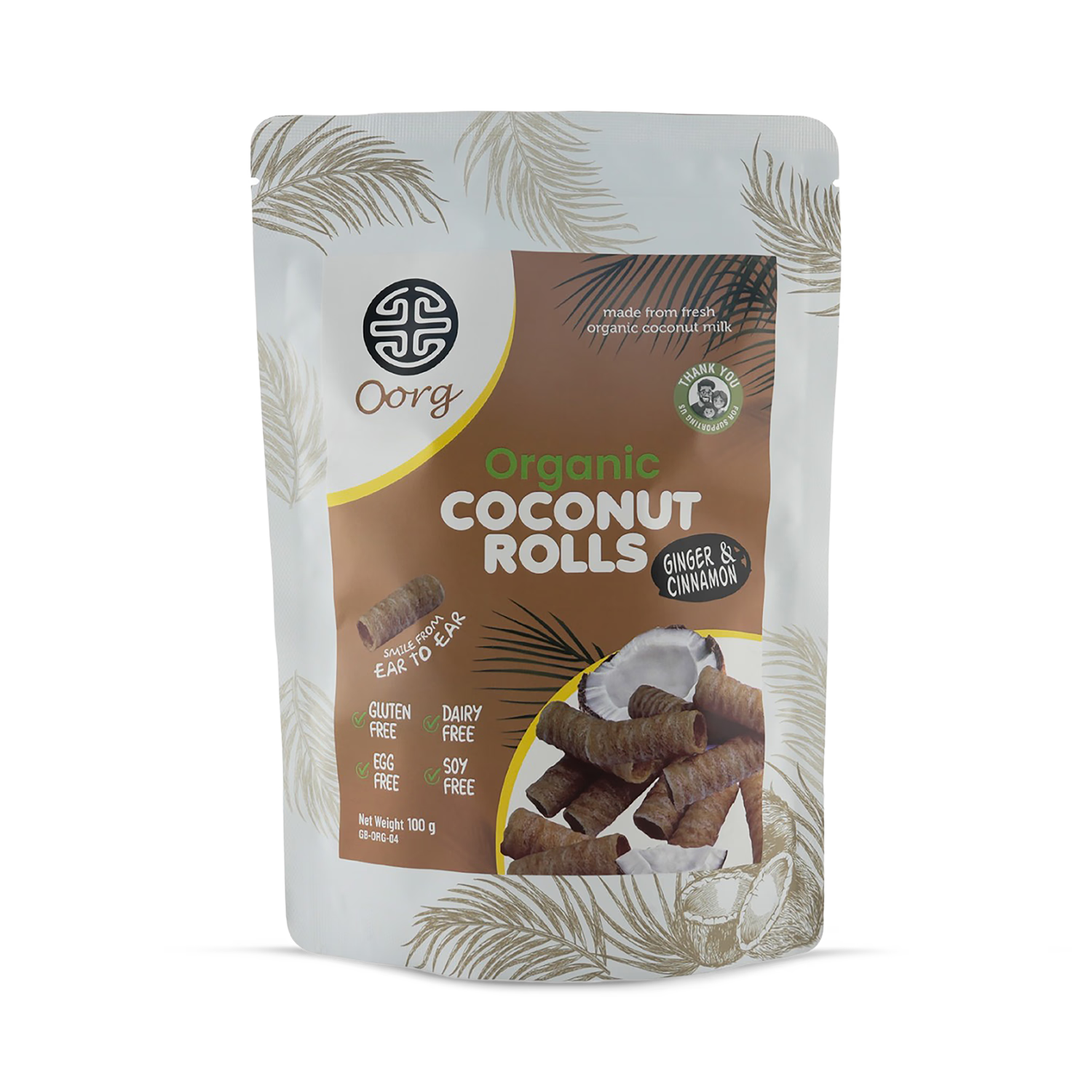 OORG Coconut Rolls Ginger & Cinnamon 100g, UK version