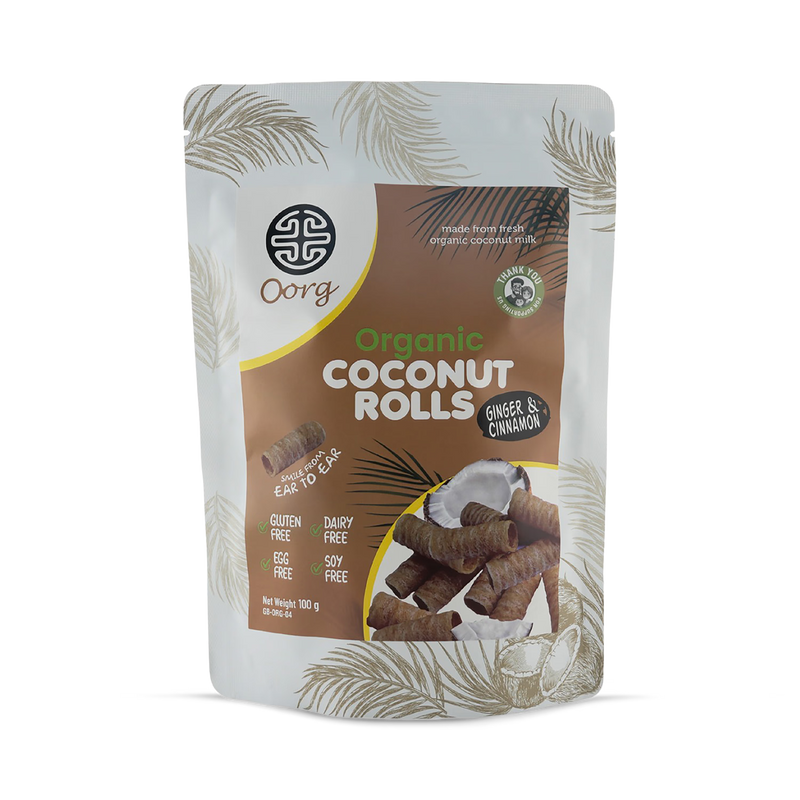 OORG Coconut Rolls Ginger & Cinnamon 100g, UK version