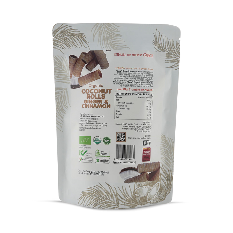 OORG Coconut Rolls Ginger & Cinnamon 100g, UK version