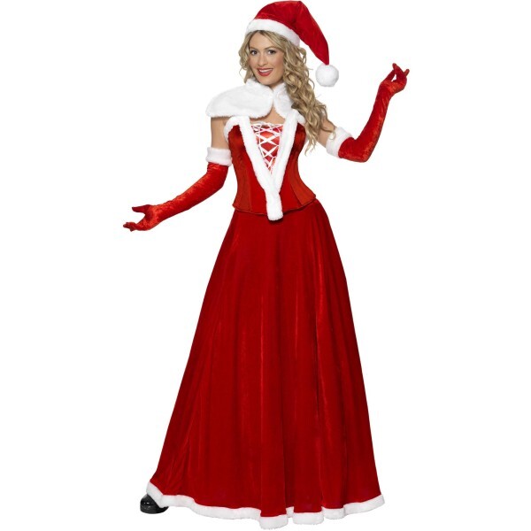Smiffys Luxury Miss Santa Costume with hat and cape (British brand)