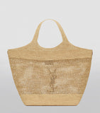 Saint Laurent Icare tote bag woven raffia gold-tone YSL emblem (British brand)