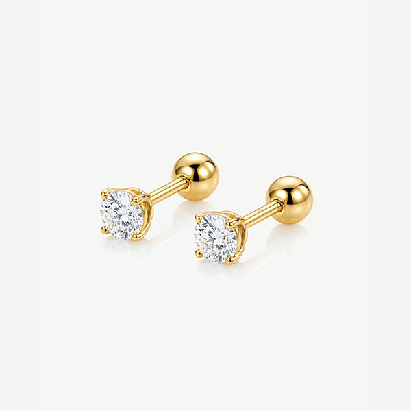 MUCHV 5mm Round Stone Stud Earrings in 18k Gold or Silver