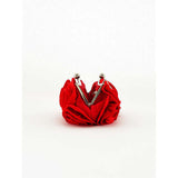 SVNX 3D rose satin clutch bag with chain strap in red, UK version