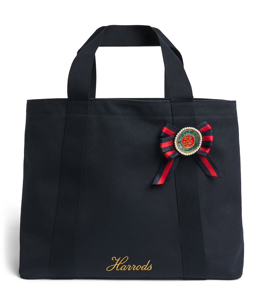 Harrods rosette tote bag in cotton canvas, imported from the UK