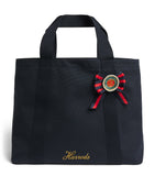 Harrods rosette tote bag in cotton canvas, imported from the UK
