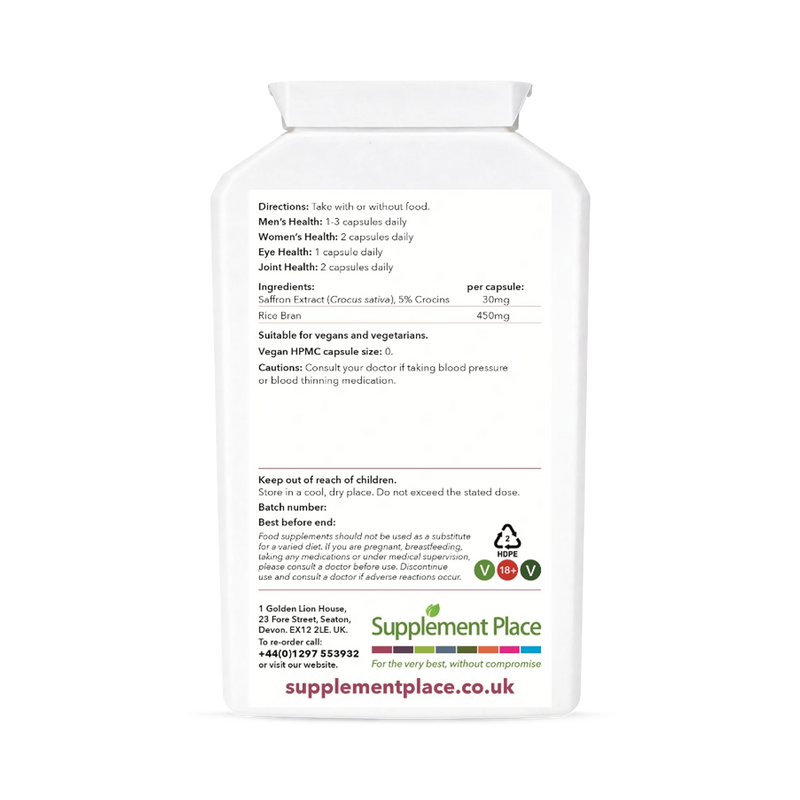 Supplement Place Saffron Extract supplement 30mg 120 capsules, imported from the UK