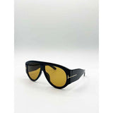 SVNX oversized rounded sunglasses black frames tea lenses (British brand)