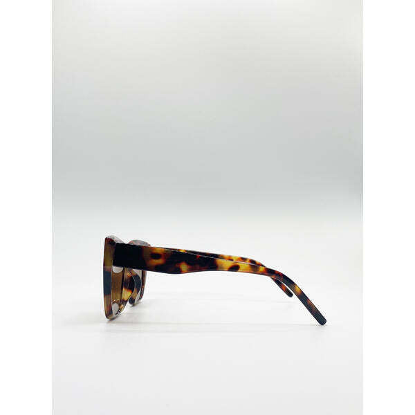 SVNX oversized cat eye sunglasses brown tortoiseshell plastic frame - imported from the UK