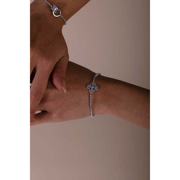 SVNX Clover Diamante Bracelet in Silver, imported from the UK
