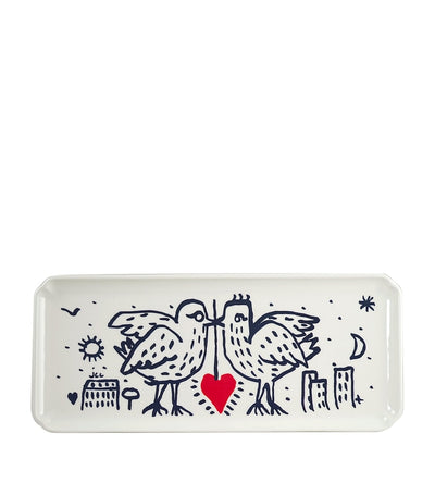 Pop Art Style Earthenware Serving Tray med Lovebird Design