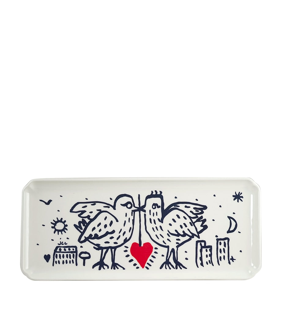 Pop Art Style Earthenware Serving Tray with Lovebird Design