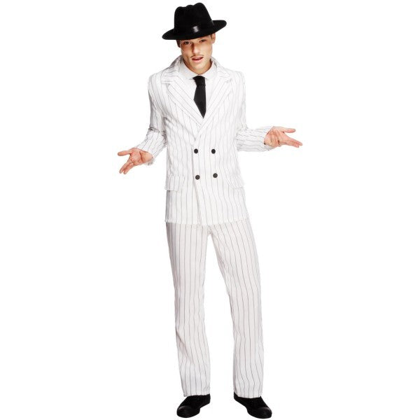 Fever gangster costume including white jacket and tie, UK version