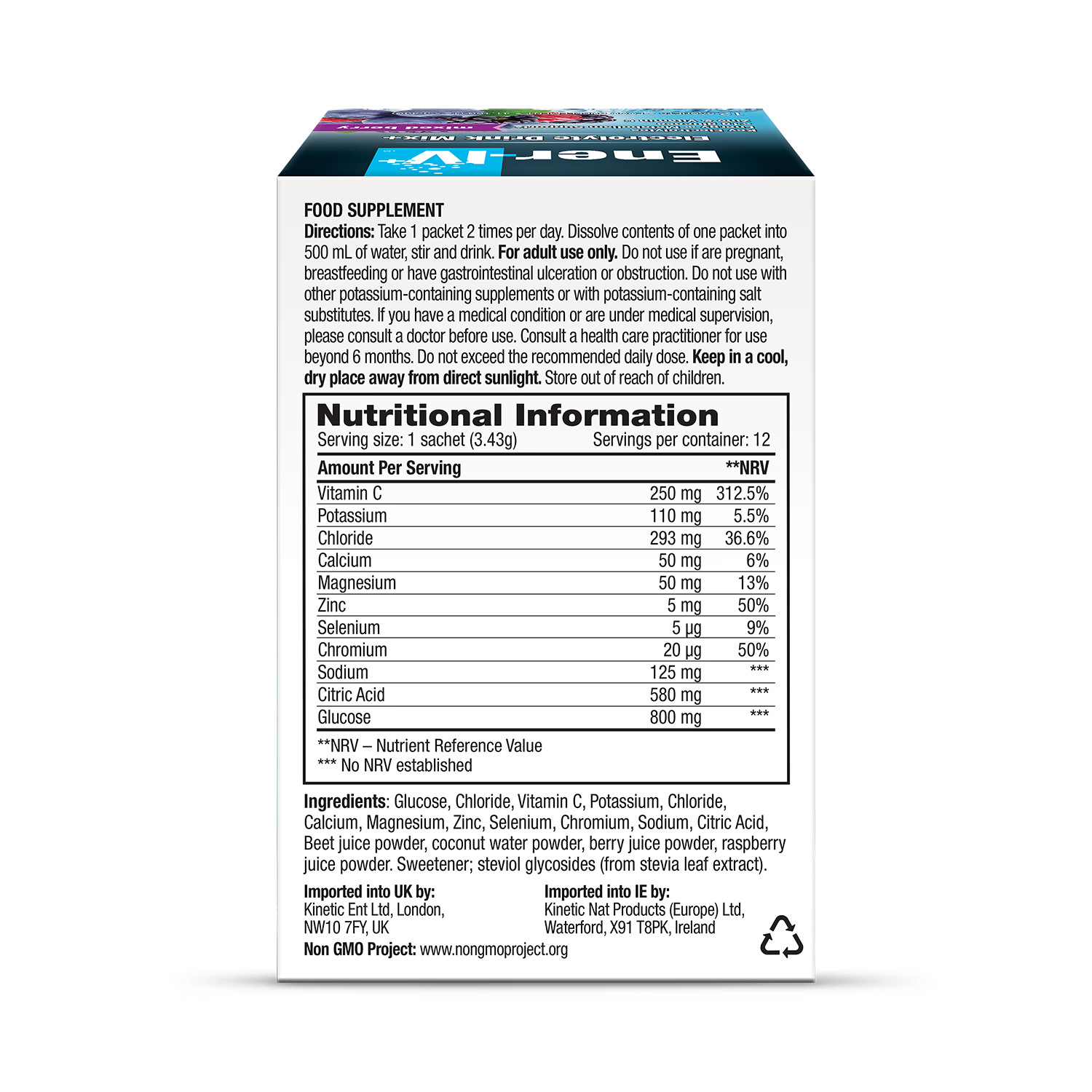 Ener Life Ener-IV Electrolyte drink mix 12 sachets, UK version