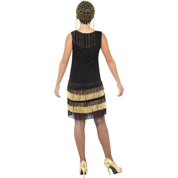 Smiffys 1920s flapper costume black beaded lace dress (British brand)