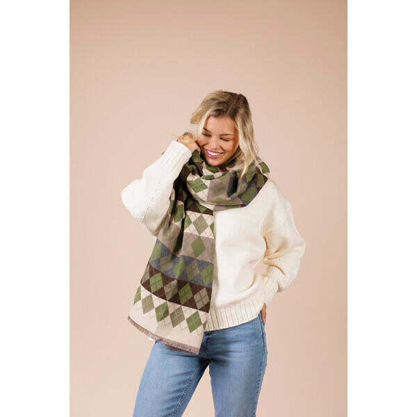 SVNX diamond checked scarf khaki - British product