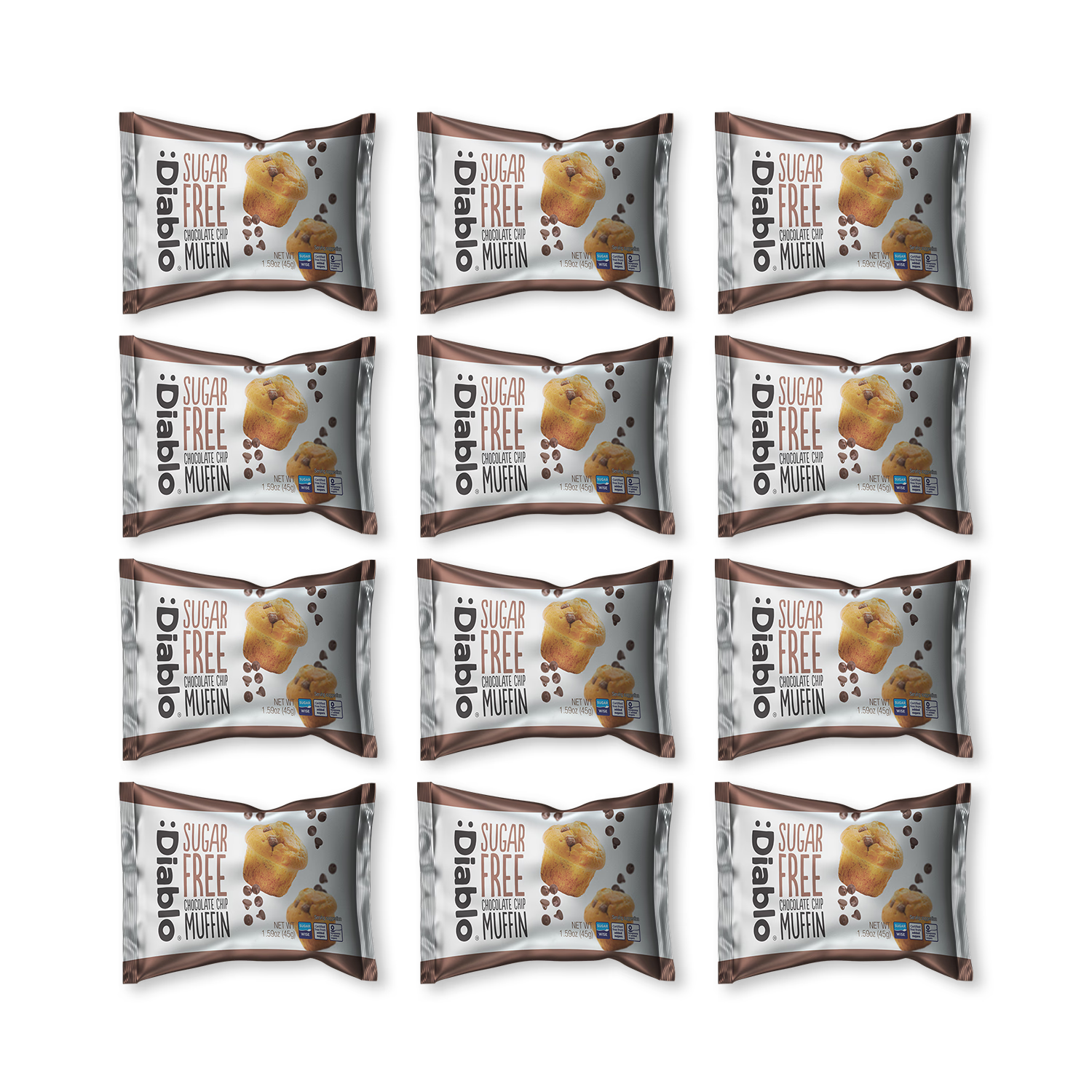 Diablo sugar free chocolate chip muffin 45g pack of 12, imported from the UK