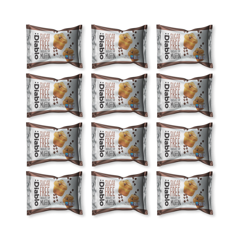 Diablo sugar free chocolate chip muffin 45g pack of 12, imported from the UK