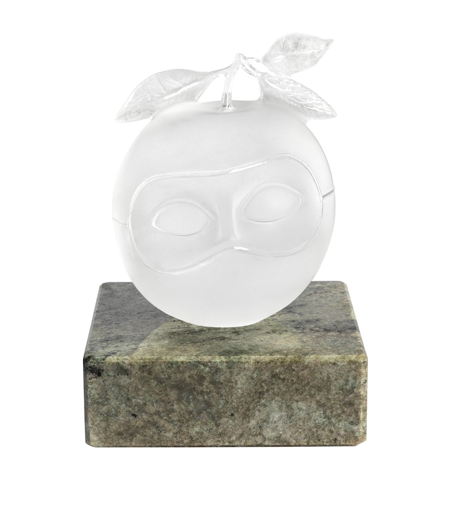 Lalique x René Magritte Right Masked Apple crystal sculpture, UK version