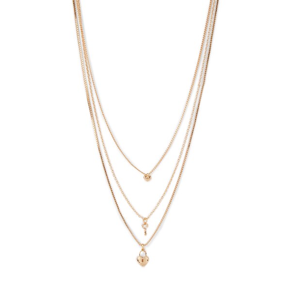 Superdrug Gold Tone Triple Layer Lock Necklace GOODS Superdrug   