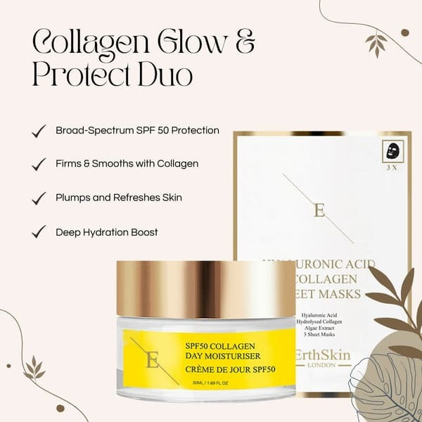 Erth SPF50 Collagen Day Cream 50ml and Hyaluronic Acid Mask (British brand)