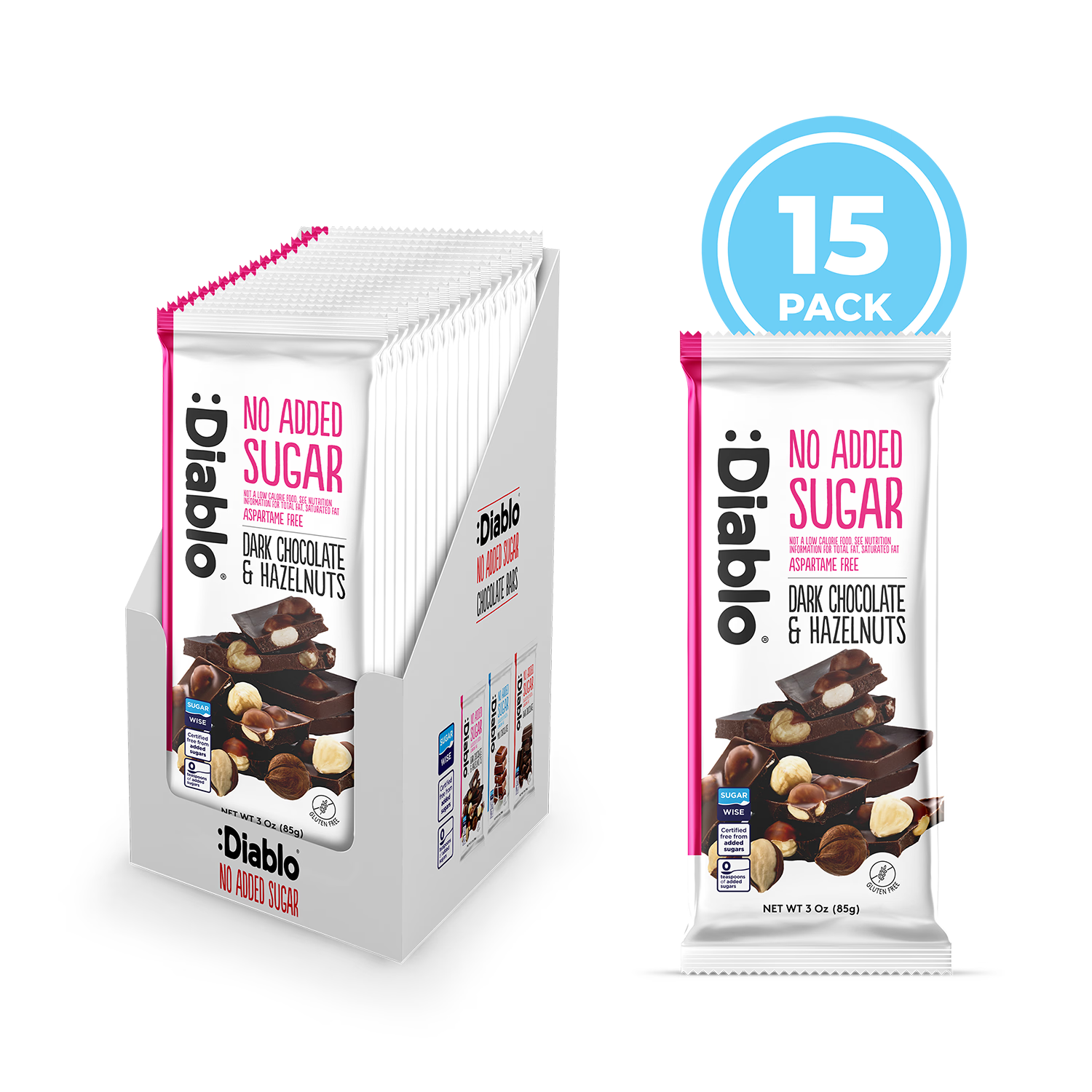 Diablo dark chocolate bar hazelnuts 85g, imported from the UK