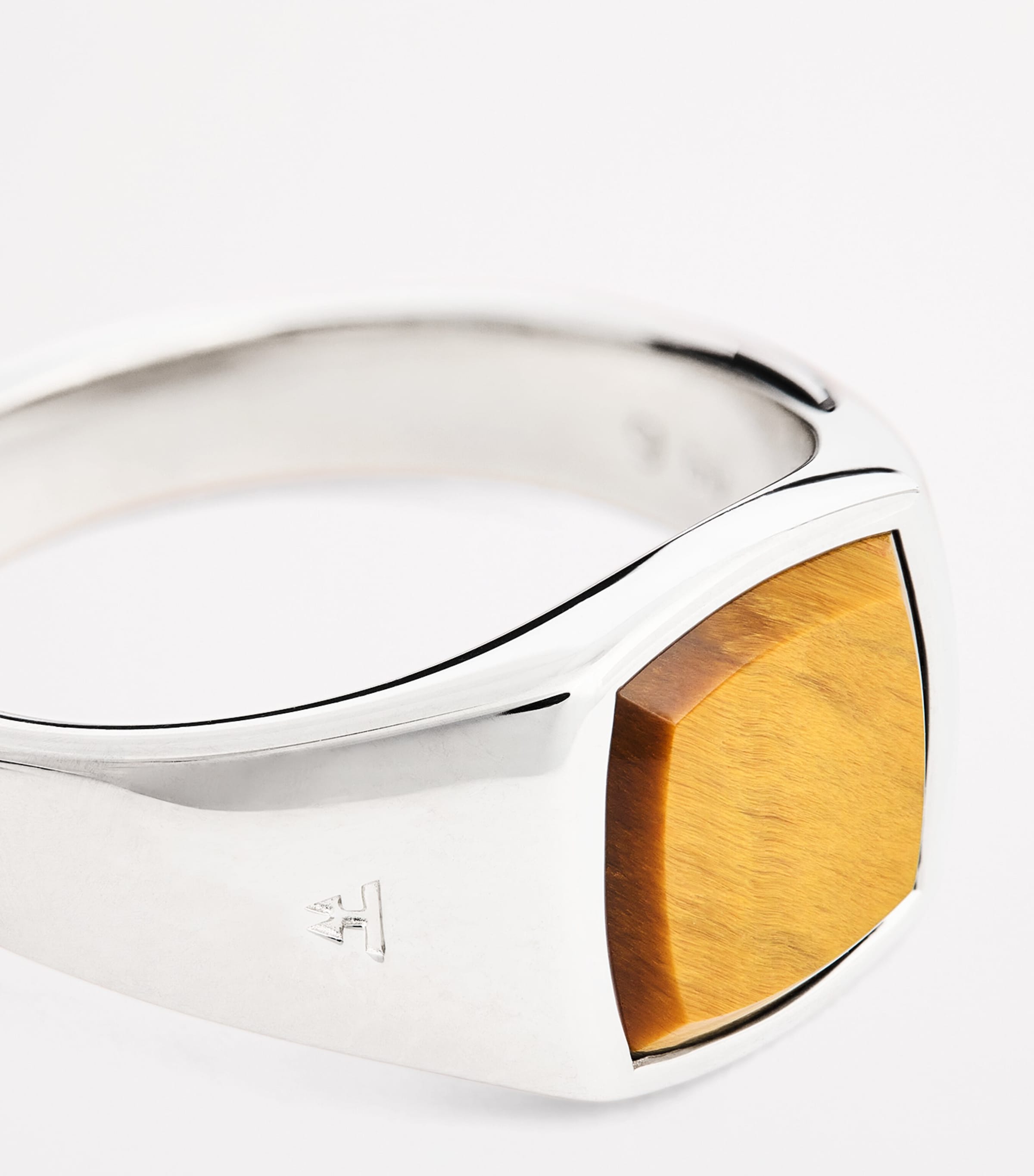 Tom Wood rhodium-plated sterling silver tiger eye ring, UK version